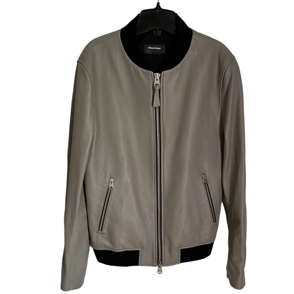 ⭐️HP⭐️MACKAGE GREY LAMBSKIN LEATHER BOMBER JACKET - Picture 1 of 16